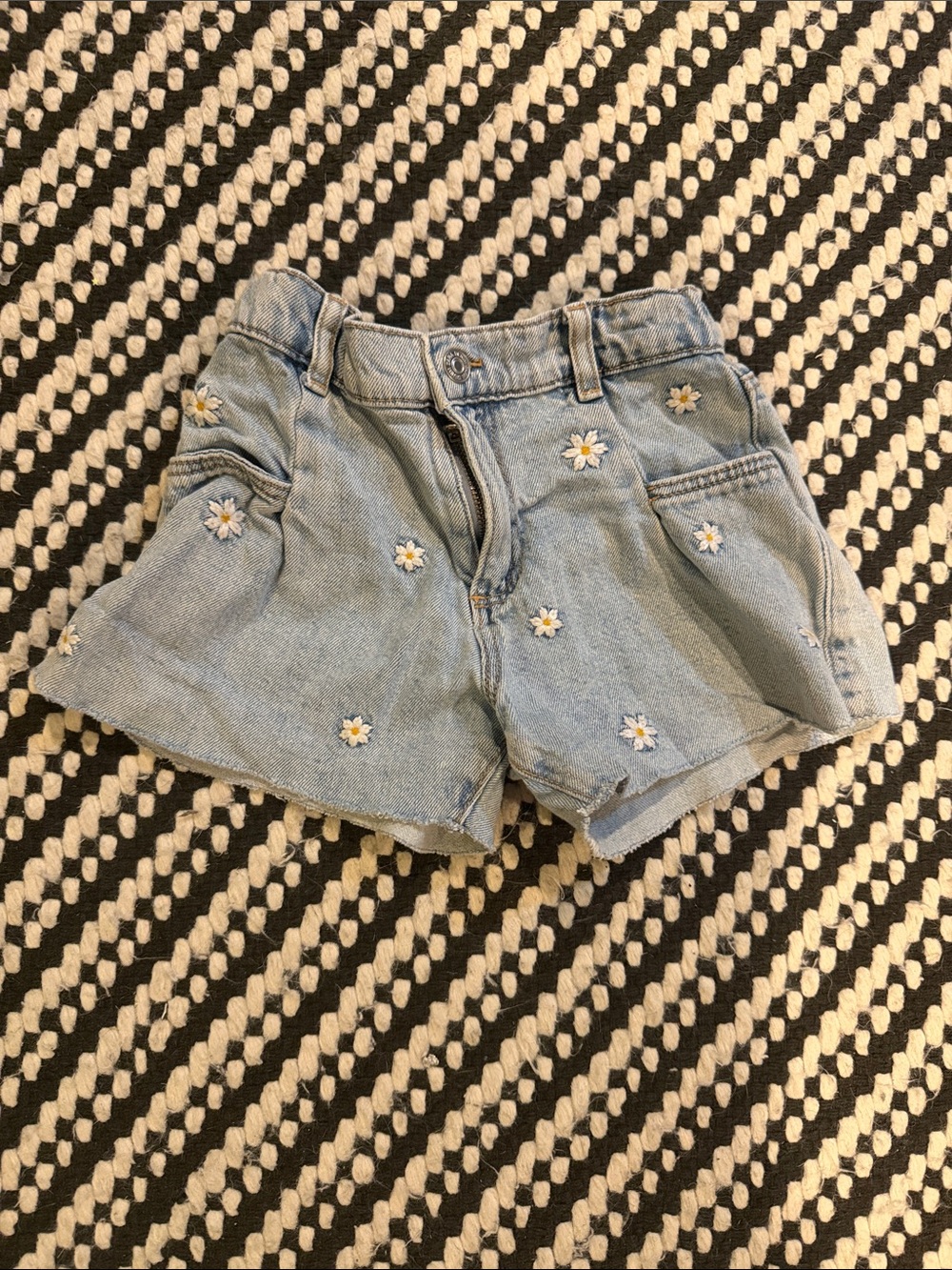 Zara Light Blue Denim Daisy Embroidered Girls' Shorts